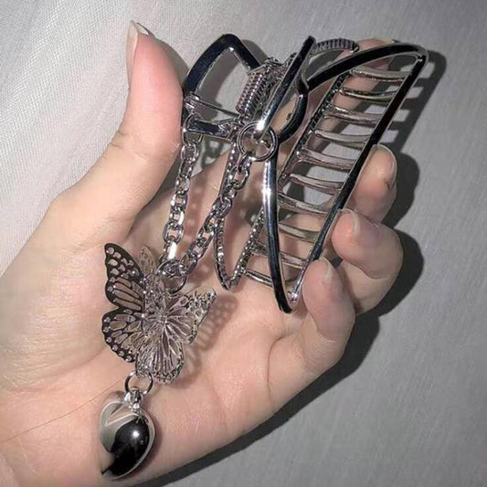 Hollow Out Butterfly Heart Tassel Hair Pins For Women Girl Vintage Metal Silver Color Harajuku Hair Clip Jewelry Accessories New