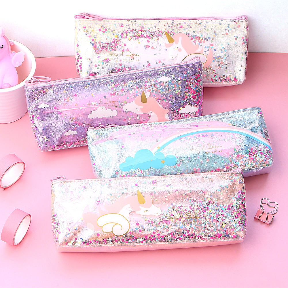 Cute Unicorn Pencil Case Kawaii Shining PU Pencilcase School Pen Case Supplies Pencil Bag School Box Pencils Pouch Stationery