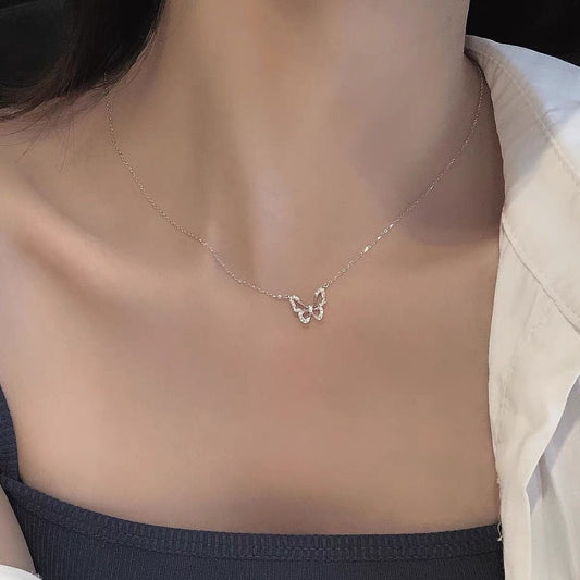Hollow Butterfly Necklace With Zircon Shining Animal Choker Party Gift For Ladies Fashion Jewelry