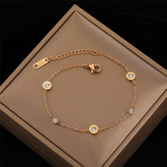 Stainless Steel Roman Numerals Crystal Bracelet for Women Hand Chain Jewelry