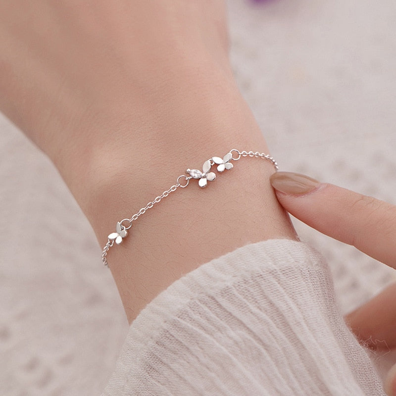 VENTFILLE 925 Sterling Silver Diamond-Studded Butterfly Bracelet Women's Fashion Temperament Flower Adjustable Bracelet