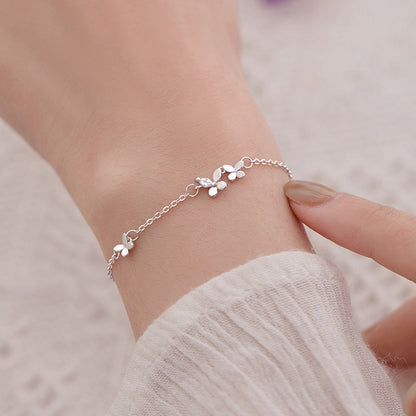 VENTFILLE 925 Sterling Silver Diamond-Studded Butterfly Bracelet Women's Fashion Temperament Flower Adjustable Bracelet
