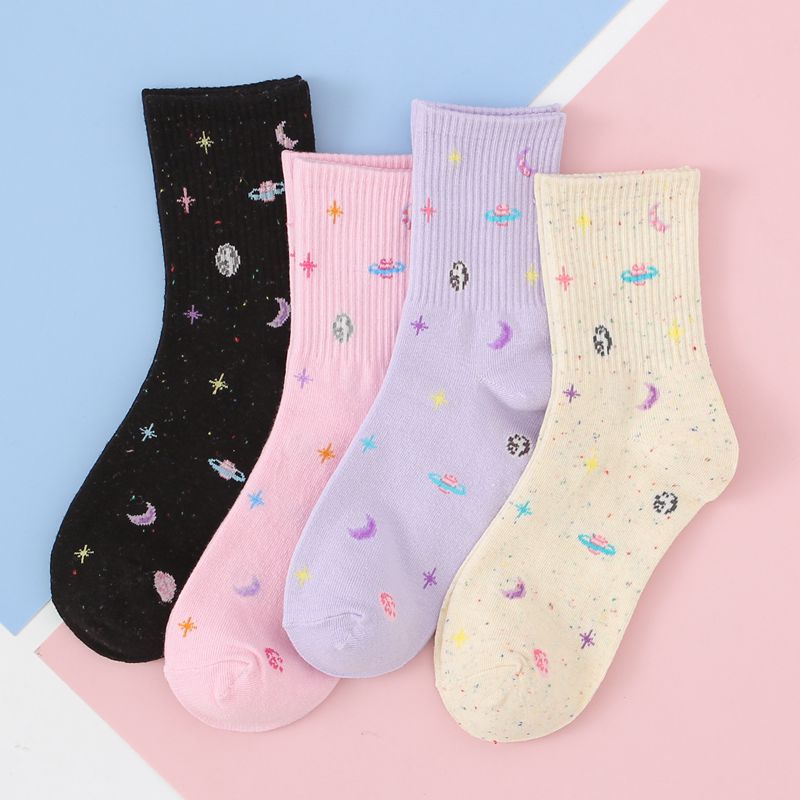 Harajuku Moon Stars Socks Women Funny Socks Cotton Japanese Creative Warm Cute Novelty Casual Streetwear Pink Korean Hot 35-40