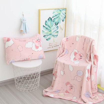 Kawaii Kirby Pink Video Game Pattern Blanket Plush Pillowcase Household Items Home Decoration Birthday Holiday Surprise Gift