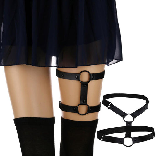 Punk Vegan Leather Garter Goth Girl Black Aesthetic Grunge Leg  Jewelry Straps Thigh Harness Kawaii  Gothic Harajuku Accessories