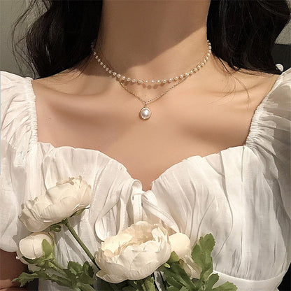 New Fashion Kpop Pearl Choker Necklace Cute Double Layer Chain Pendant For Women Jewelry Girl Gift