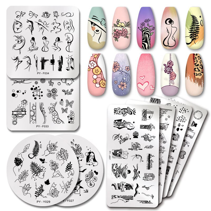 PICT YOU Rose Flower Nail Stamping Plates  Line Pictures Nail Art Plate Stamp Template Marble Leaves Image Printing Plates Tools
