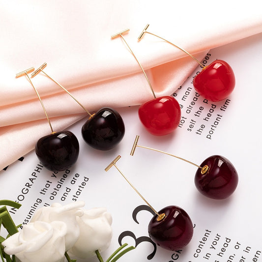 New Cute Realistic Red Cherry earrings Sweet Resin Hot Sale For Women Girl Student Fruit 1Pair Earring Gift