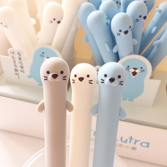 Cute Velvet Silicone Lutra Gel Pen Rollerball Pen School Office Supply Stationery 0.5mm Black Ink