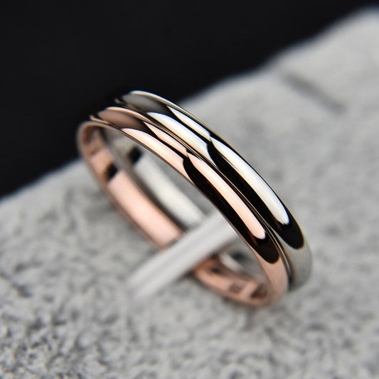 Fashion Titanium Steel Rose Plated Gold Anti-allergy Smooth Simple Wedding Couples Rings Bijouterie for Man or Woman Gift