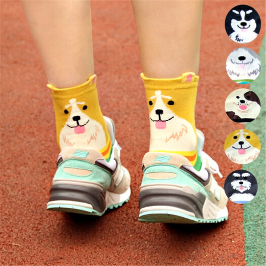 Kawaii Women's Animal Cotton Socks Autumn Winter Lovely Pug Border Collie Corgi Patterned Female Ladies Funny Cute Sock