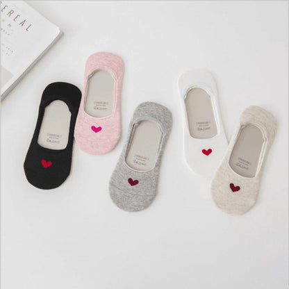 5 paires New Product Woman Socks  Love heart Socks Silica Gel Non-slip Boat Socks Low Help Shallow Mouth