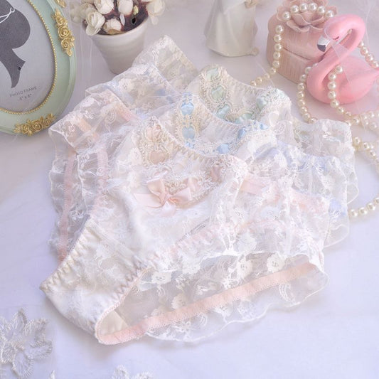 New Princess Cute Lovely Style Panties Hollow Transparent Embroidery Ruffle Seamless Underwear for Women Lingerie Breifs