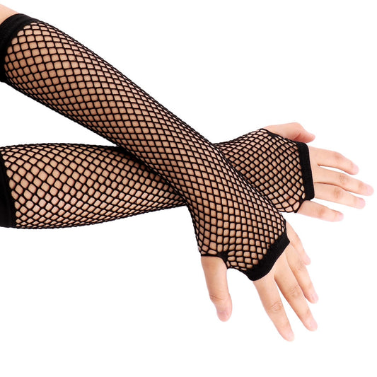 1 Pair Women Party Neon Fishnet Fingerless Long Gloves Sun Protection Sleeves Mesh Lace Thin Gloves Summer Arm Warmer