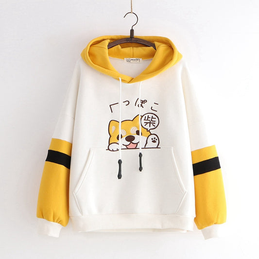 Winter Japanese Kawaii Women Hoodies Harajuku Animal Graphic Warm Clothes Sweet Yellow Hoodie Cute School Girl Fleece Sweatshirt