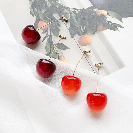 New Japan Korean Cherry Fruit Shaped Drop Earrings For Women Sweet Girls Cute Brincos Line Pendientes Jewelry Gifts