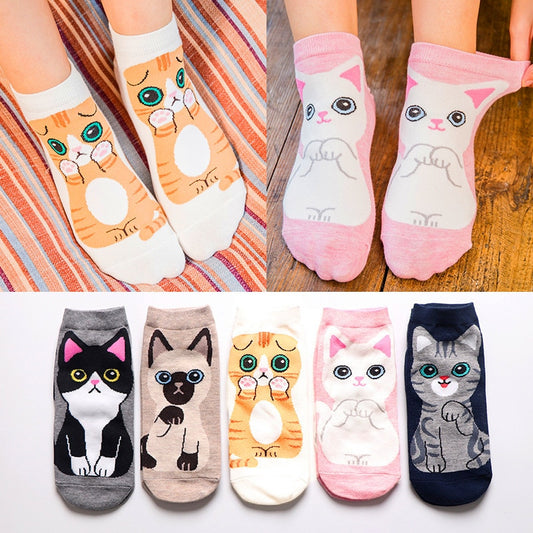 5 Pairs Spring Autumn Fashion Women Cotton Sock Cartoon hello kitten cat puppy dog Harajuku Kawaii Cute Girl Happy Funny Socks