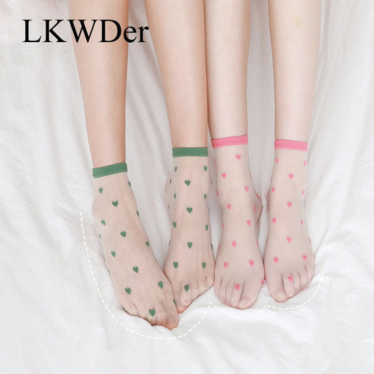 LKWDer 1 Pair Womens Sweet Glass Filament Socks Summer Spring Colors Heart Women Fashion Ankle Cute Sock Transparent Calcetines