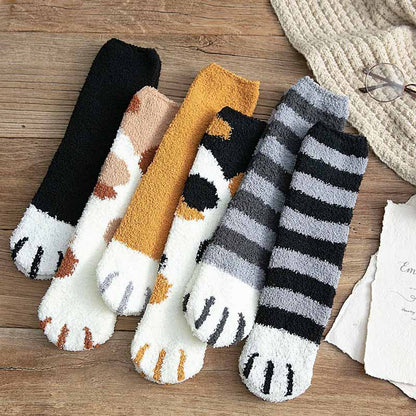 Fashion Winter Thicken Warm Women Socks Cute Cat Paw Cartoon Lovely Sleeping Home Floor Bedroom 6 Colors Socks harajuku kawaii