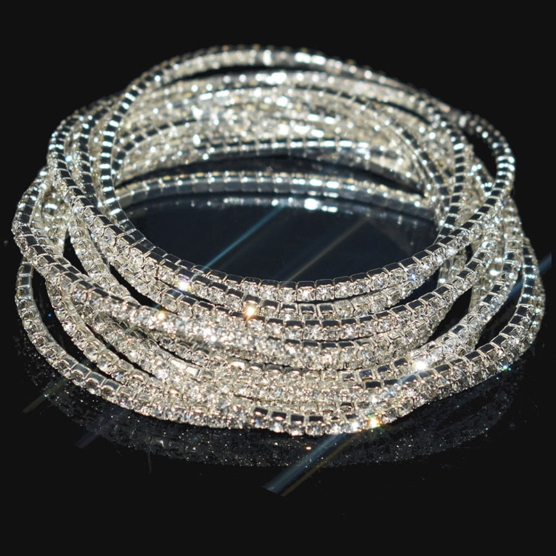 10 Pieces of Ladies Transparent Shiny Crystal Bracelet 27 Colors Full Rhinestone Elastic Bracelet Women Wristband Bracelet Gift