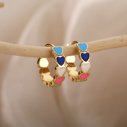 Colorful Heart Earrings For Women Stainless Steel Enamel Metal Heart Stud Earring Femme Party Valentine Boho Jewelry Gift