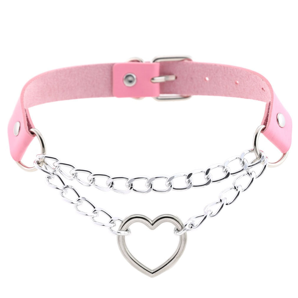 Pastel Goth Choker Heart Collar For Girl Cosplay Harajuku Necklace Neck Strap Chocker Kawaii Pink  Aesthetic Accessories