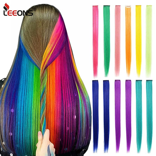Leeons Synthetic Hair Clip-In One Piece For Ombre Hair Extensions Pure Color Straight Long Fake Hair Pieces Clip In 2 Tone Hair