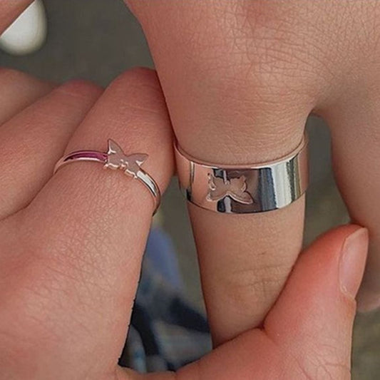 Silver Color Butterfly Rings For Women Men Lover Couple Ring Set Friendship Engagement Wedding Band Open Ring Trend Jewelry