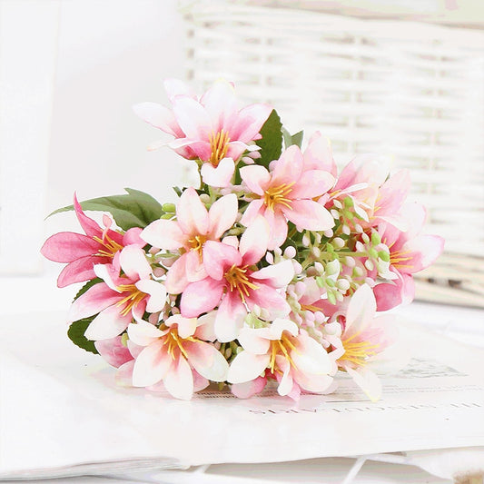 18 silk flower artificial lily European style multicolor fake bride flower bouquet wedding family party decoration DIY