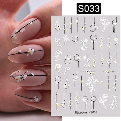 Harunouta Simple Flowers 3D Nail Stickers Gold Heart French Tip Lines Leopard Print Design Adhesive Sliders Manicure Nail Decals