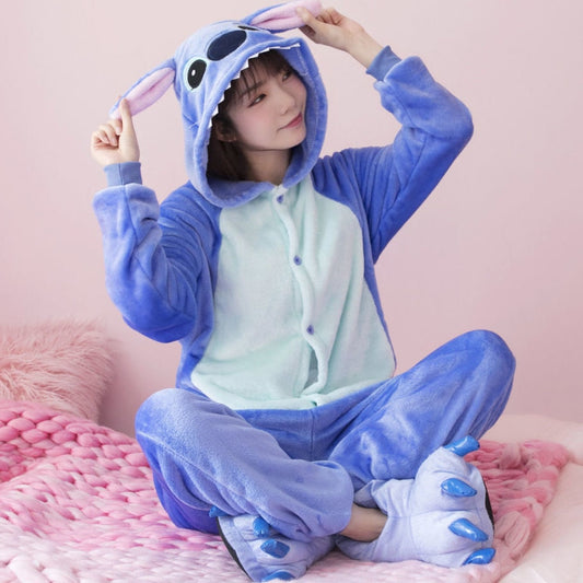 Lilo & Stitch Kigurumi Hooded Onesie Pajamas: Disney Movie Winter Cute Kawaii Kids & Adult Cosplay Costume