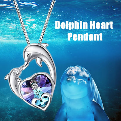 Cute Fashion Income Heart Shaped Dolphin Pendant Necklace Ladies Anniversary Birthday Mother's Day Ocean Jewelry Gift