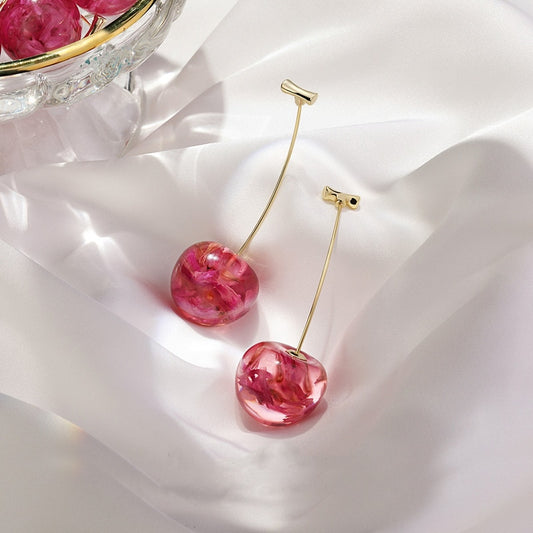 Fashion Women's Acrylic Earrings Geometric Cherry Long Drop Earrings