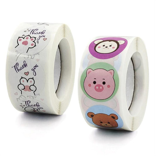 50-500PCS Cute Animal Gesture Thank You Stickers Aesthetic Labels Sealing Stationery Children's Decoration Scrapbooking Supply