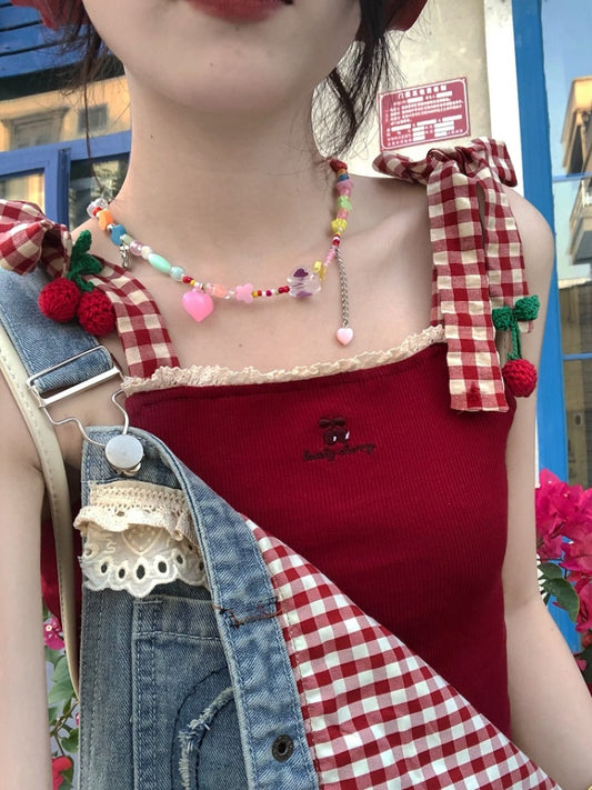 Japanese Kawaii Sweet Tank Tops Women Lace Lolita Cute Sleeveless Vest Female Embroidery Beach Casual Korea Clothing Summer