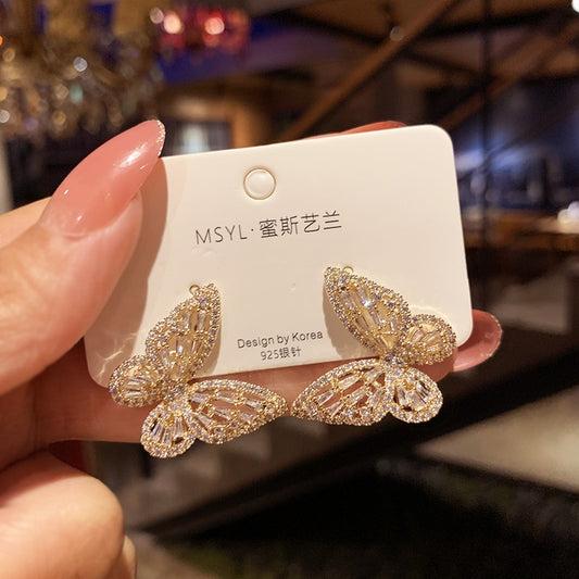 New Butterfly Zircon Earrings women's Korean jewelry literary style earrings net red temperament simple new earrings