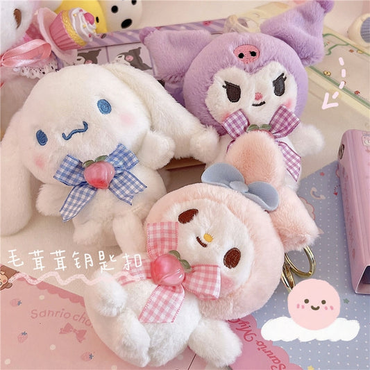 Kawaii Sanrio My Melody Kuromi Cinnamoroll Plush Doll Key Chain Pendant Schoolbag Decoration Girls Christmas Gift Home Furnishing