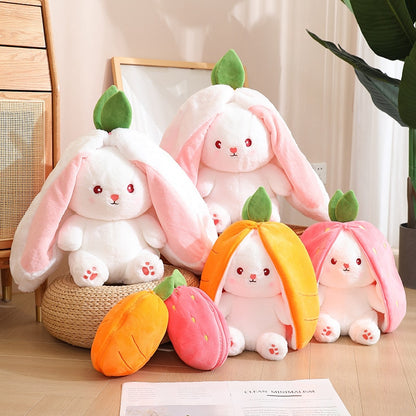 Plush Bunny 18cm Hot Sale Kawaii Fruit Rabbit Plush Doll Stuffed Animal Plushies Cute Carrot Strawberry Turn Into Bunny Plush Toy Kids Birthday Christmas Gifts