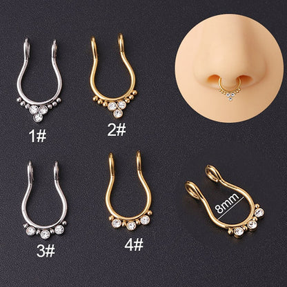 1pc Surgical Steel C Clip on Nose Fake Piercing Septum Rings Hoop CZ Non-Pierced Fake Nose Ring for Women Men Body Jewelry