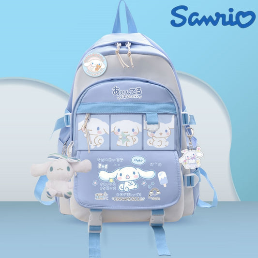 Cinnamoroll Backpack with Sanrio Plush Toy Children Girls Blue Schoolbag School Supplies Student Kawaii Cute Large Computer Bag Gift