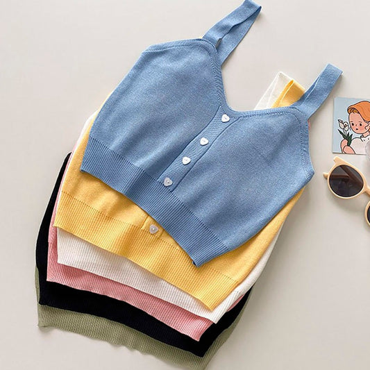 Summer Plain Tops Women Button Up Crop Tops Cute Knitted Soft Beach Cute Tank Tops Soft Stretchy Crop Tops For Women