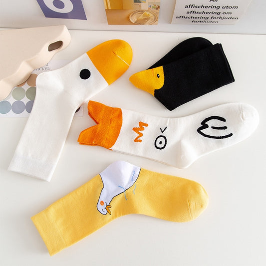 Middle Tube Ins Cute Socks Japanese Duck Cartoon Stockings Cotton College Trend Kawaii Women Socks