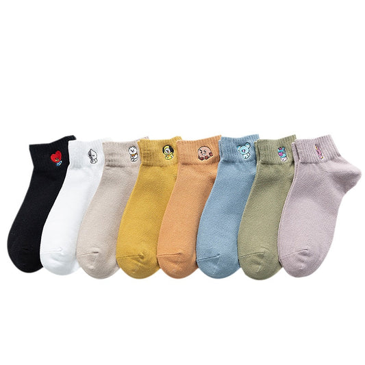 Spring and Winter Tube Socks Women Cute Cartoon Shallow Mouth Funny Socks Japanese Korean Style Short Socks New Year Gifts