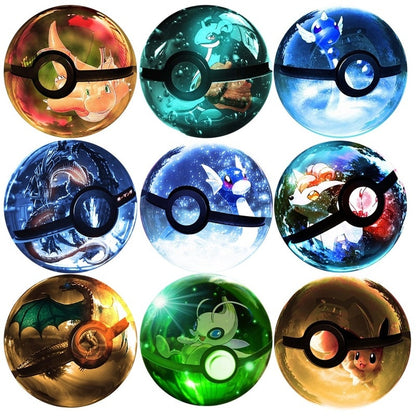 Pokémon Crystal Poké Ball: Pikachu Charizard Eevee Mew Mewtwo Bulbasaur Squirtle Jolteon Charmander Snorlax Dragonite LED Night Light Base Display Model Gift