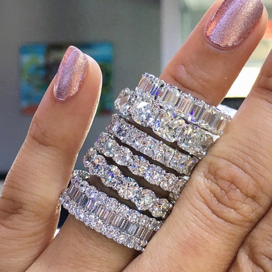UILZ Handmade Inlay Crystal Zircon Ring AAA Zircon Wedding Band Rings for Women Finger Accessory Party Anniversary Jewelry Gifts