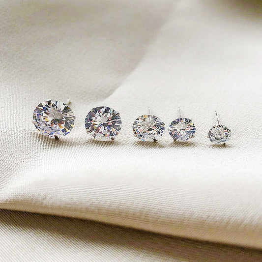 Crystal Earrings for Women Round Studs Silver Color Zircon Fashion Jewelry brinco Gift Wholesale bucle de oreille femme