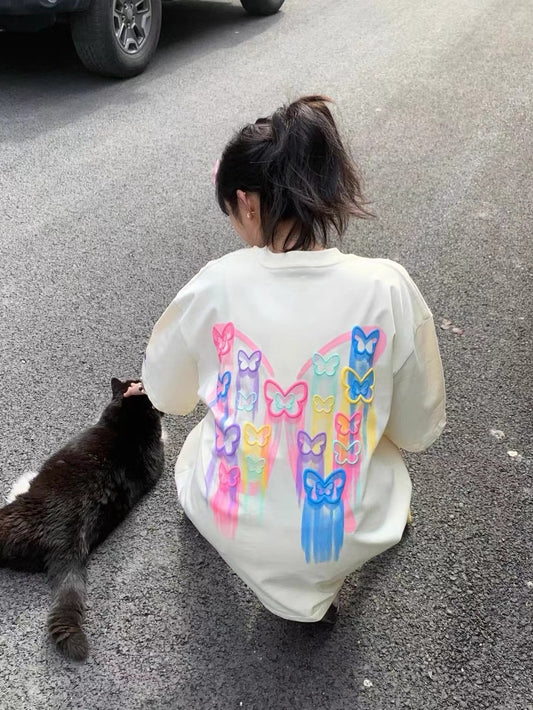 Deeptown Harajuku Fashion Graphics T Shirt Women Korean Kawaii Butterfly Print Tops Female Sweet Girl Cute Cotton Tees Summer
