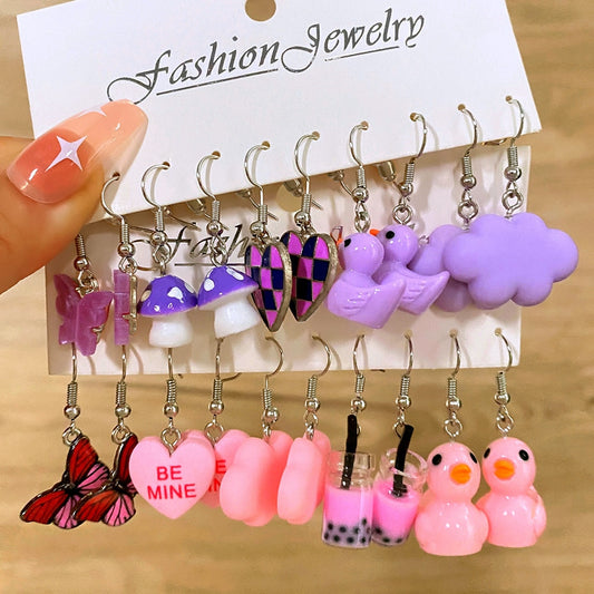Cartoon Frog Duck Earrings Set Animal Butterfly Cute Dangle Earrings for Women Geometric Bear Cloud Earring Trendy Jewelry