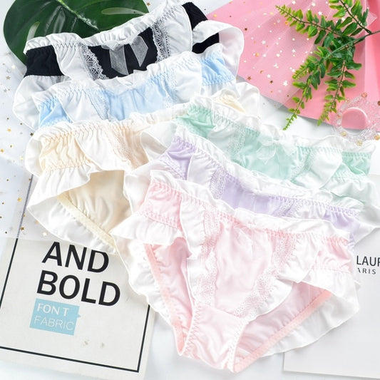 M-4XL Large Size Women Cute Lovely Sweety Princess Style Underwear High Stretch Milk Silk Bow Ruffle Panties Lace Breathable