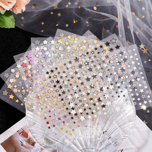 1PC Colorful Star 3D Nail Stickers Aurora Silver Black White Star Heart Transfer Stickers for Nails DIY Decals Manicures Decor &